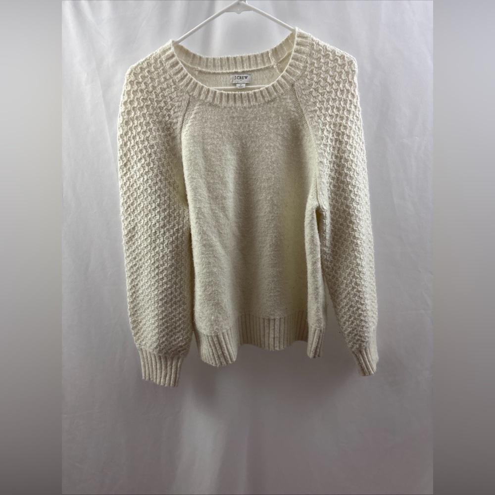 J. CREW Honeycomb Balloon Sleeve Sweater White Cream Knit Casual Women's M